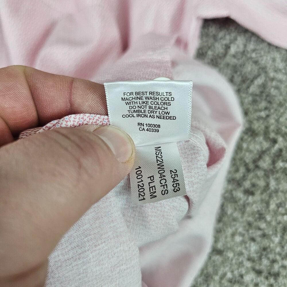 Peter Millar Shirt Mens Medium Pink Linen Blend Geometric Micro Print Casual AOP - Picture 5 of 10